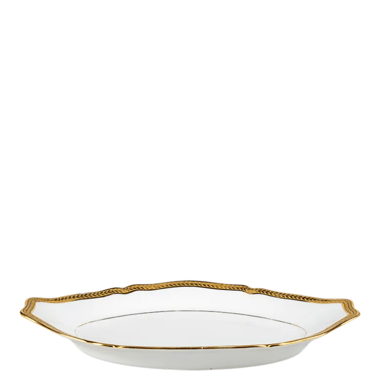 Ravier Vintage blanc et doré 21-24 cm x 14-16 cm