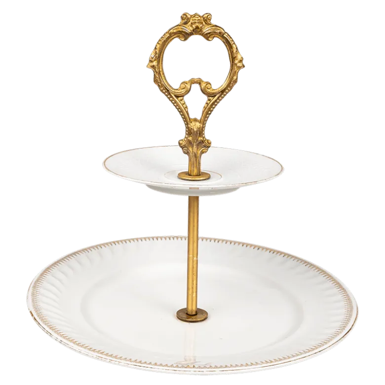 Serviteur Vintage 2 étages blanc et doré