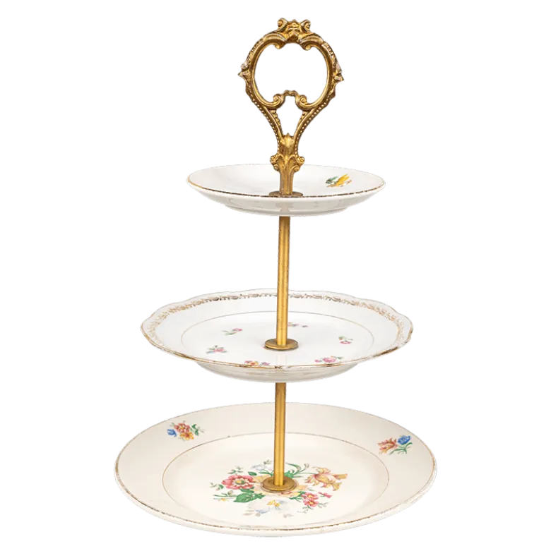 Serviteur Vintage 3 étages fleuri Ø 23-25 cm H 30-35 cm