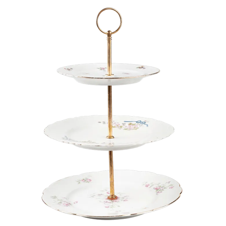 Serviteur Vintage 3 étages fleuri Ø 23-25 cm H 30-35 cm