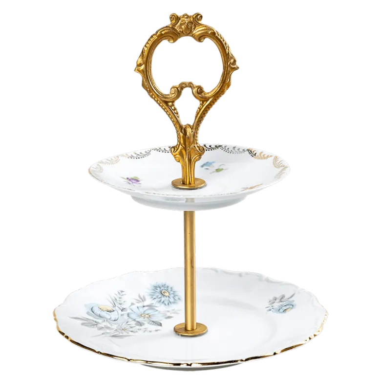 Serviteur Vintage 2 étages fleuri Ø 23-25 cm H 20-22 cm