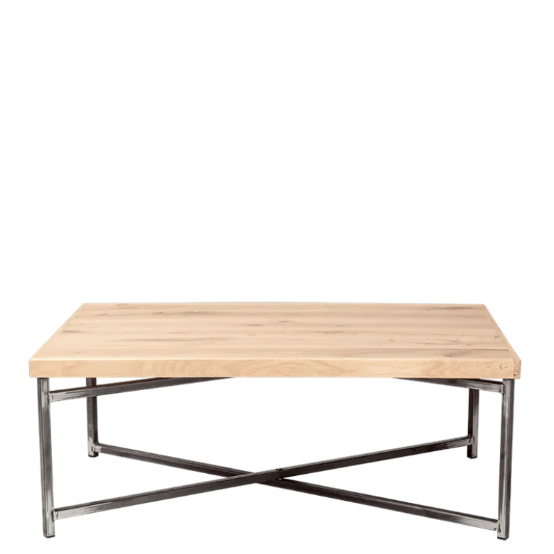 Table basse croisée acier plateau bois 64 x 101 cm H 35 cm