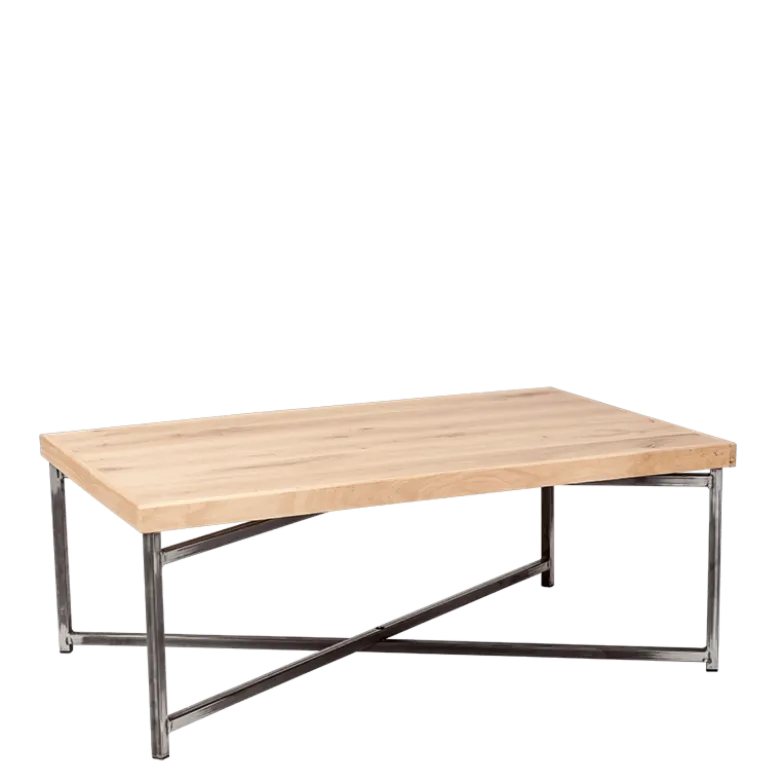 Table basse croisée acier plateau bois 64 x 101 cm H 35 cm
