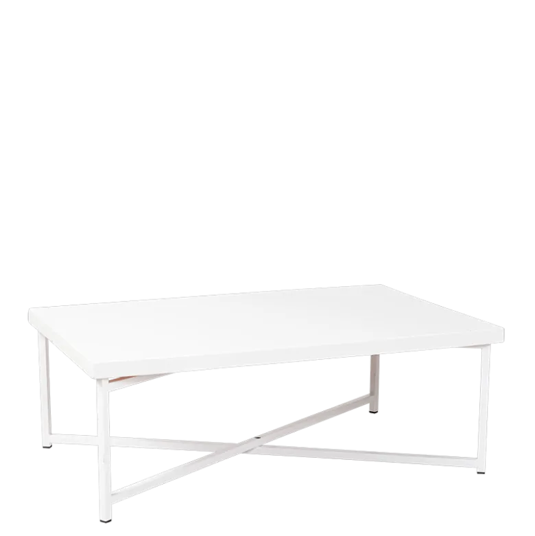 Table basse croisée blanche plateau blanc 64 x 101 cm H 35 cm