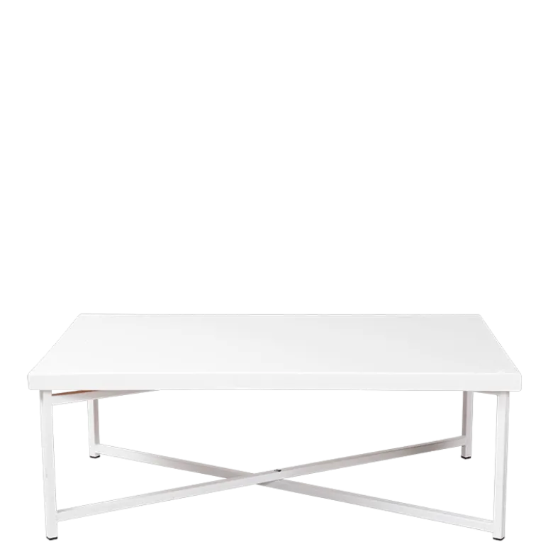 Table basse croisée blanche plateau blanc 64 x 101 cm H 35 cm