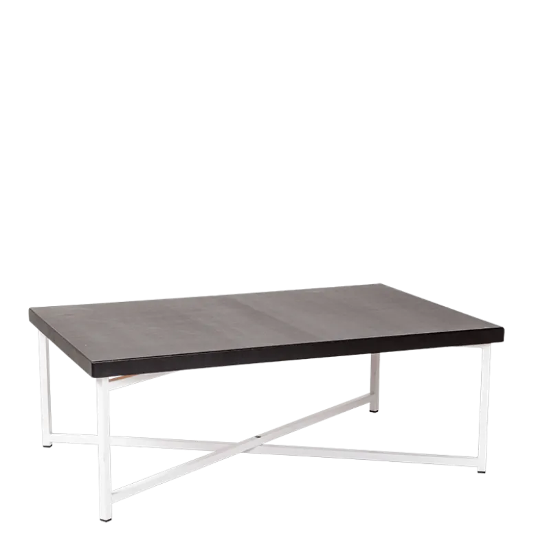 Table basse croisée blanche plateau noir 64 x 101 cm H 35 cm