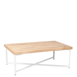 Table basse croisée blanche plateau bois 64 x 101 cm H 35 cm