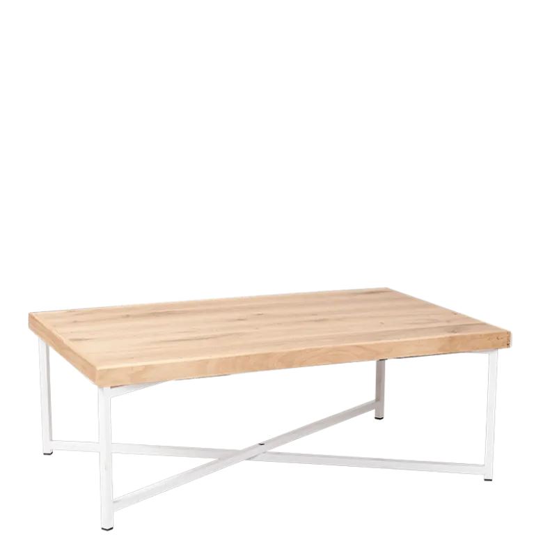 Table basse croisée blanche plateau bois 64 x 101 cm H 35 cm