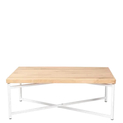 Table basse croisée blanche plateau bois 64 x 101 cm H 35 cm