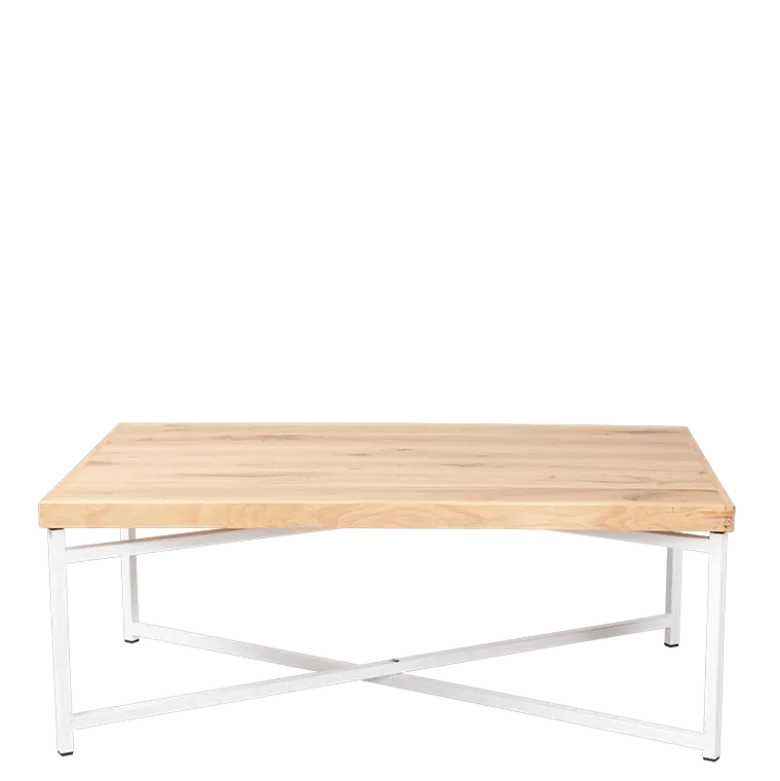 Table basse croisée blanche plateau bois 64 x 101 cm H 35 cm