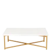Table basse croisée or plateau blanc 64 x 101 cm H 35 cm