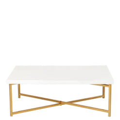 Table basse croisée or plateau blanc 64 x 101 cm H 35 cm