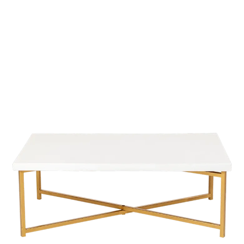 Table basse croisée or plateau blanc 64 x 101 cm H 35 cm