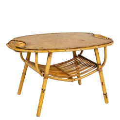 Table basse en rotin vintage H 40-50 cm