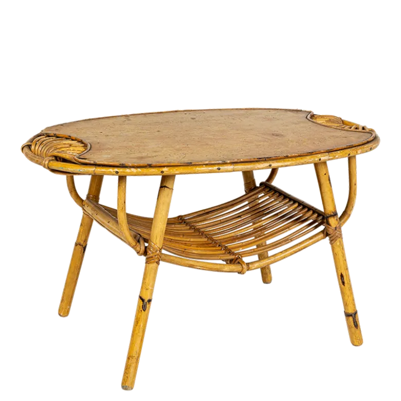 Table basse en rotin vintage H 40-50 cm