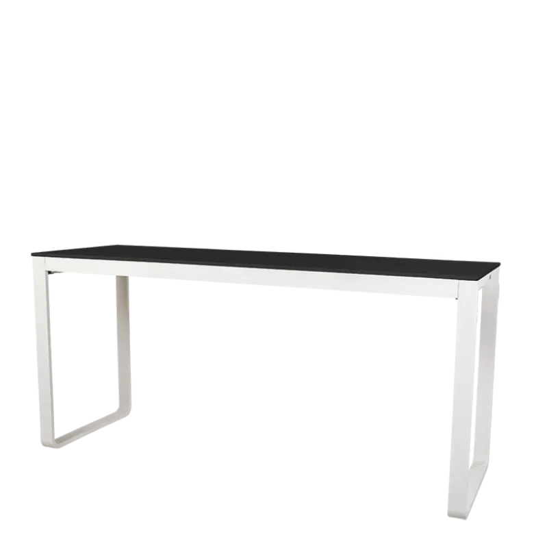 Table haute blanche plateau noir 80 x 230 cm H 110 cm
