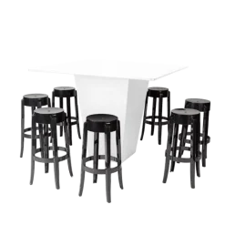 Table haute H 112 cm Cône blanc plateau blanc 140 x 140 cm