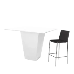 Table haute H 112 cm Cône blanc plateau blanc 140 x 140 cm