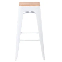 Tabouret industriel blanc assise bois H 78 cm