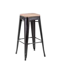 Tabouret industriel noir assise bois H 78 cm